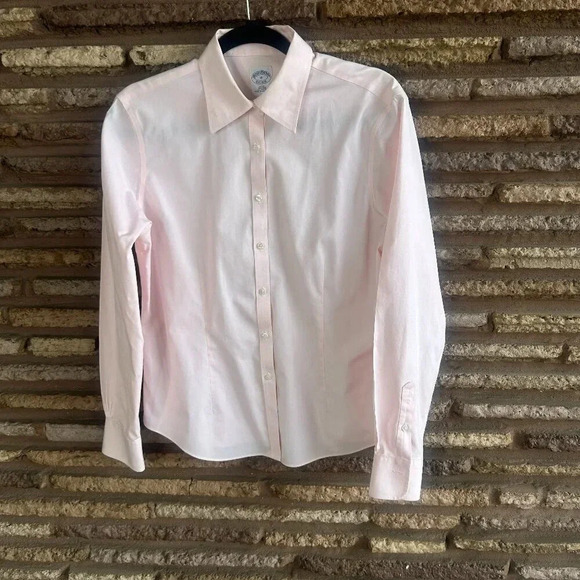 Brooks Brothers Light Pink 100% Cotton No Iron Fitted Button Front Shirt Size 10 - Picture 1 of 6